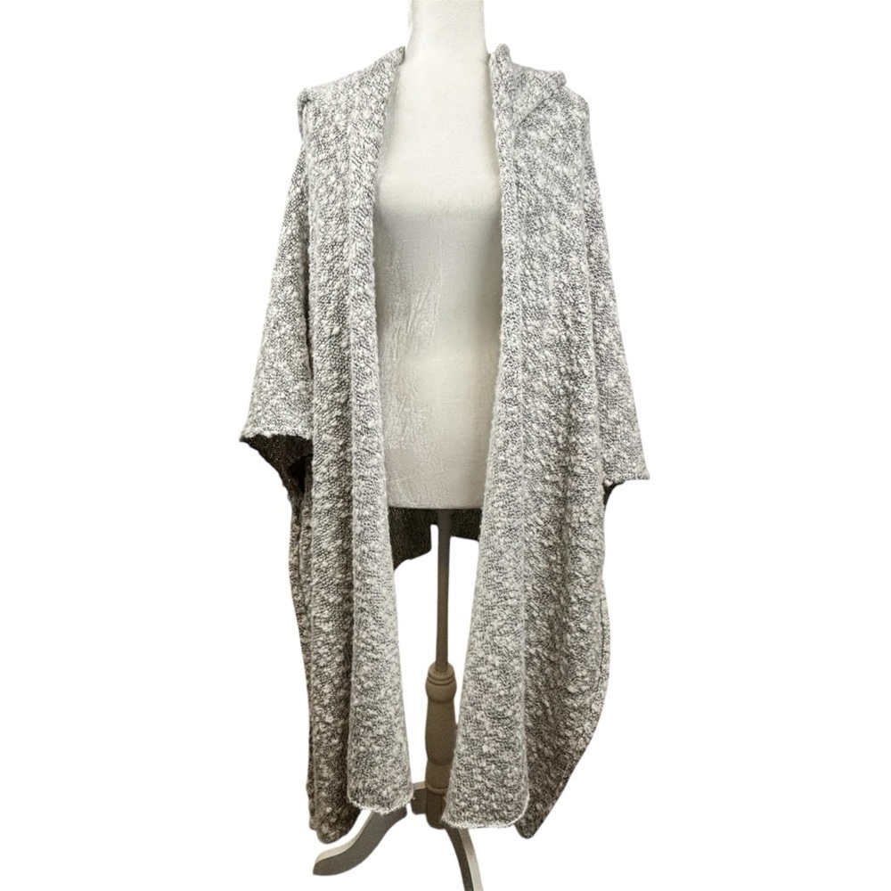 Soft Surroundings Longline Gray Hooded Open Front Cardigan Cozy Flowy One Size